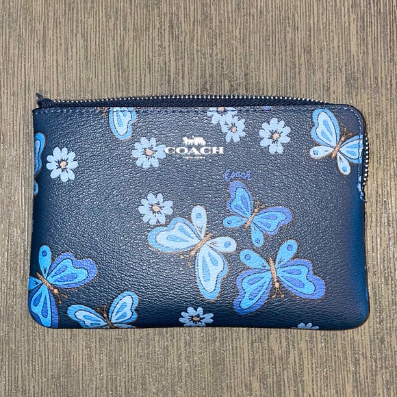 Coach Handbags - COACH Blue Butterfly Corner Zip Wristlet
